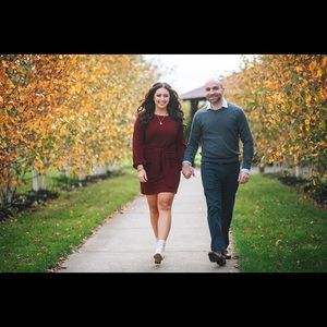 Burgundy long sleeve belted dress